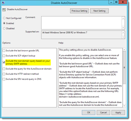autodiscover not working outlook 2016
